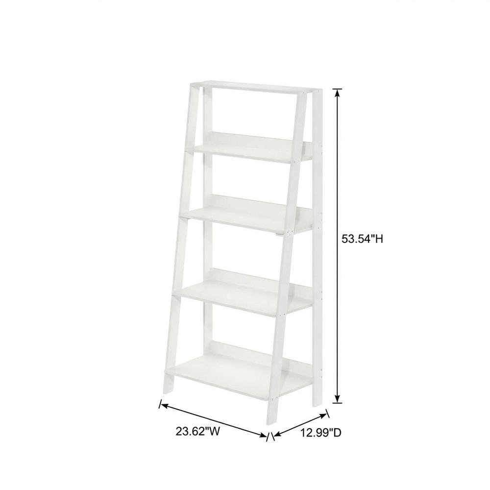 White 5-Tier Ladder Shelf with Open Display and Storage