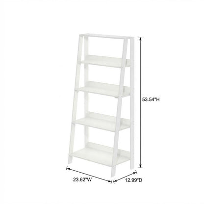 White 5-Tier Ladder Shelf with Open Display and Storage