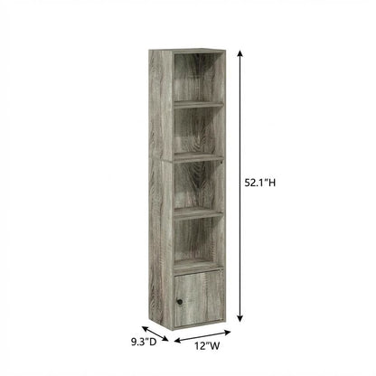 Brown 5-Tier Shelf Bookcase with Door Storage Cabinet for Living Room