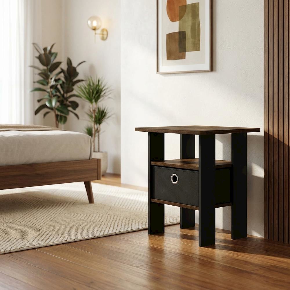 Amber Pine Nightstand with Bin Drawer, Wooden Frame for Cozy Bedroom Storage