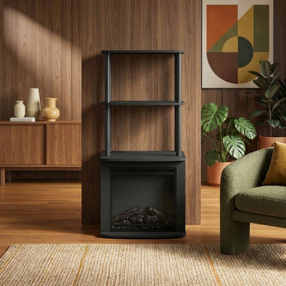Black, Display Side Table, Open Shelf, Fireplace Ready