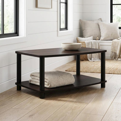 Dark Walnut 2-Tier Elevated TV Stand with No Tools Assembly