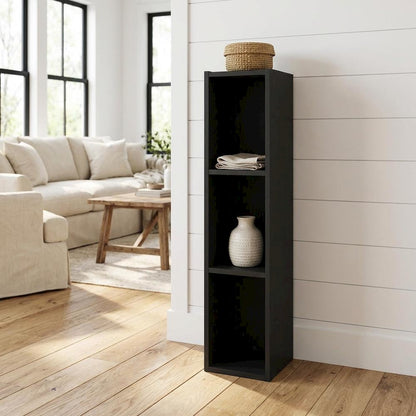 Black wood bookcase with sleek design and sturdy construction