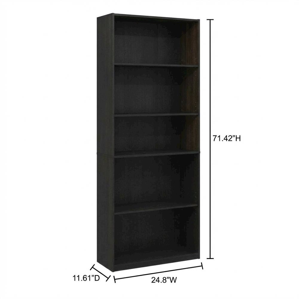 Wooden Bookcase in Finish with Adjustable Shelves for Home Office