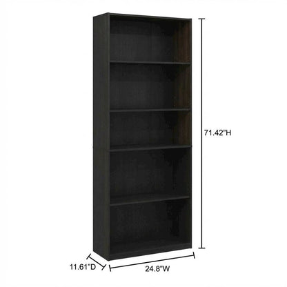 Wooden Bookcase in Finish with Adjustable Shelves for Home Office