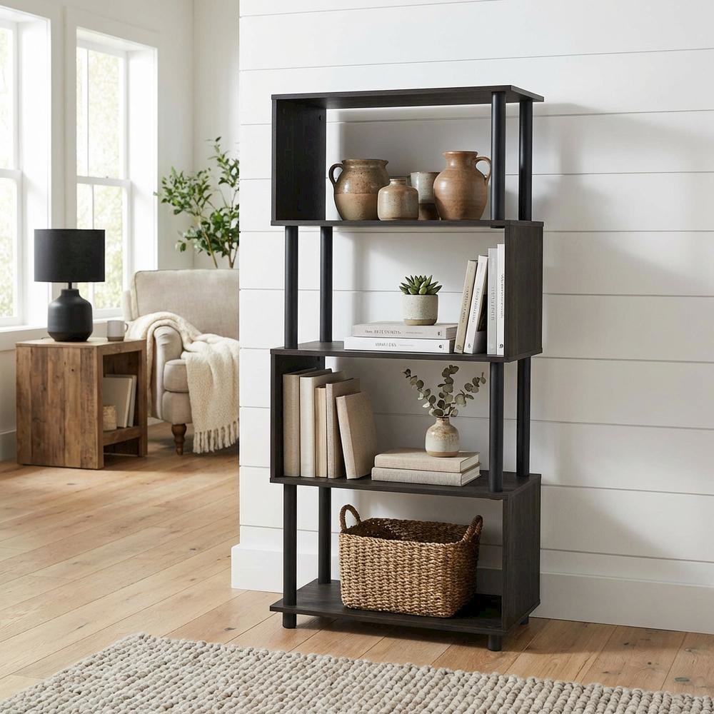 Wooden Bookcase with Open Shelving for Storage and Display