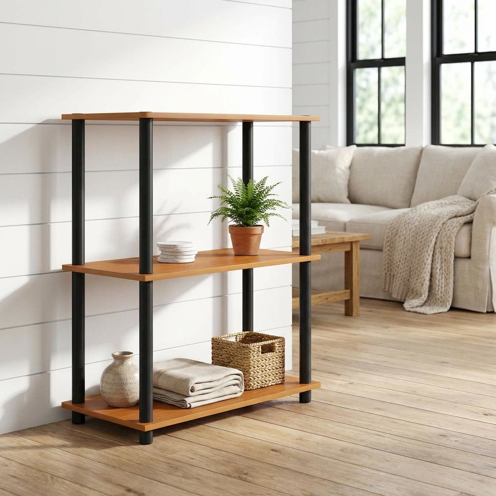 Wood Bookcase with Open Shelving and Sturdy Construction for Living Room Storage
