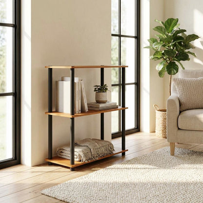 Wood Bookcase with Open Shelving and Sturdy Construction for Living Room Storage