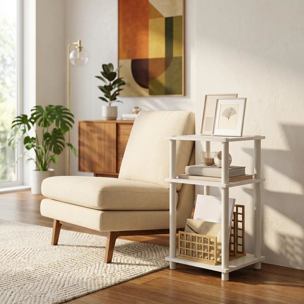 White 3-Tier Side Table with Modern End and Bedside Design