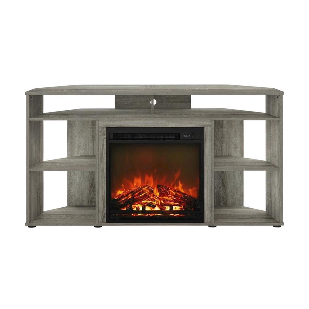 French Oak Grey TV Stand with Fireplace for Up to 55-Inch Screens