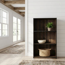 Wood 3-Tier Bookcase with Storage Shelves in Walnut and Black Finish