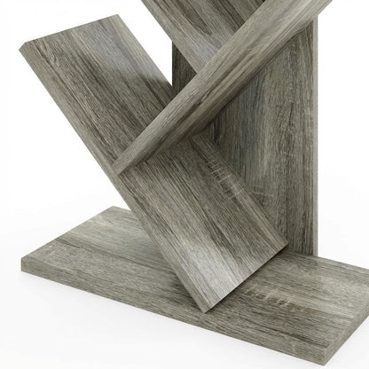 Wooden 9-Tier Bookcase with French Oak Finish for Living Room Storage