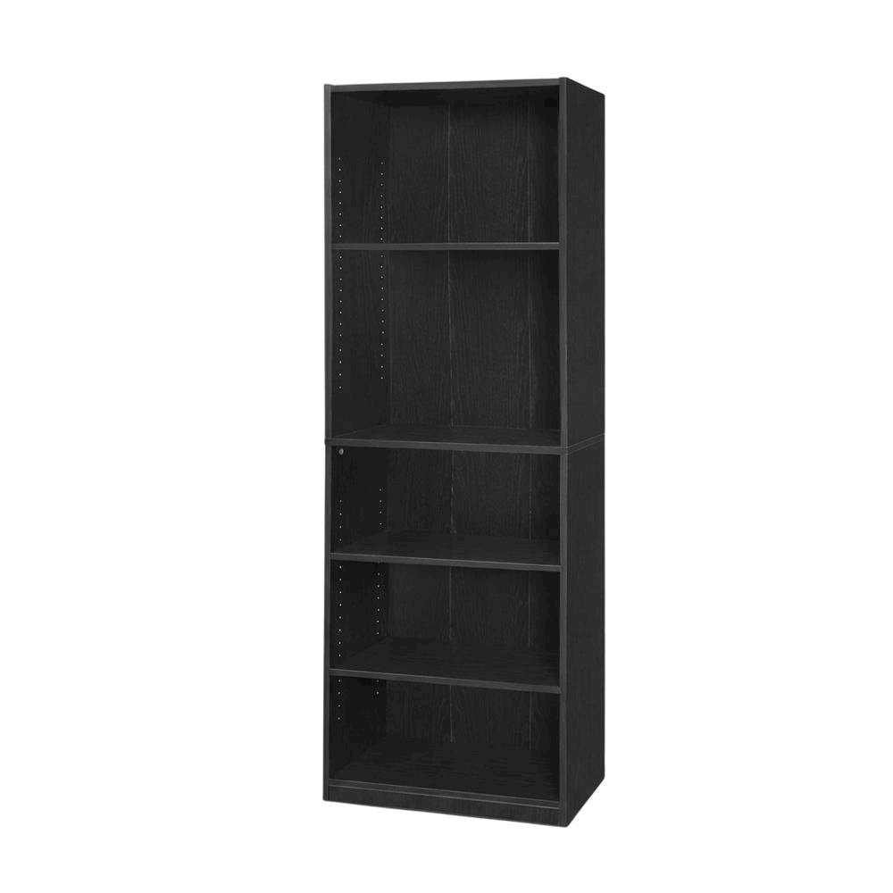 Black 5-Shelf Bookcase with Sturdy Storage and Open Shelving Design