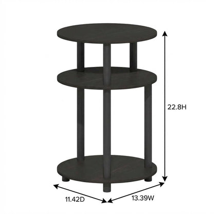 Espresso 3-Tier Oval Nightstand with Open Shelving Bedside Table