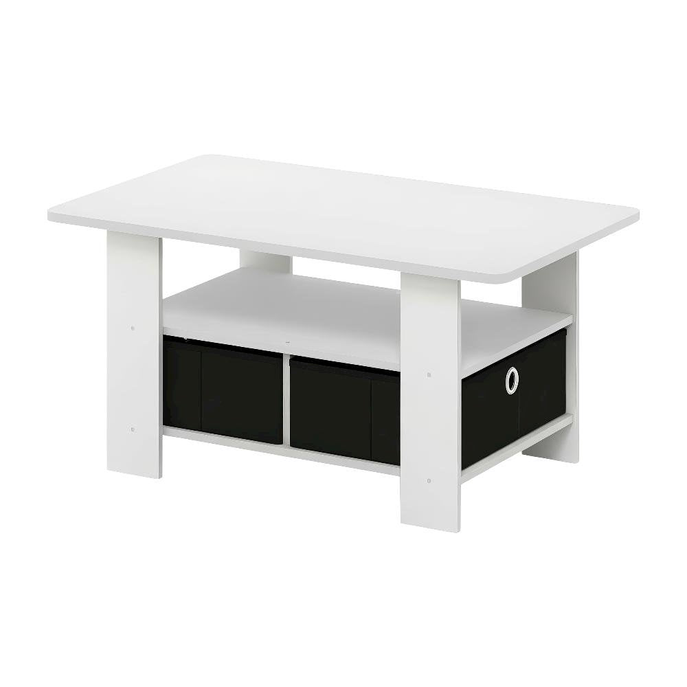 White and Black Coffee Table with Bin Drawer and Compact Design