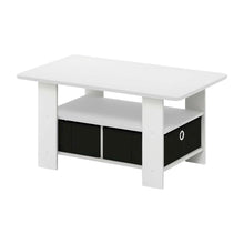 White and Black Coffee Table with Bin Drawer and Compact Design