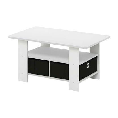 White and Black Coffee Table with Bin Drawer and Compact Design