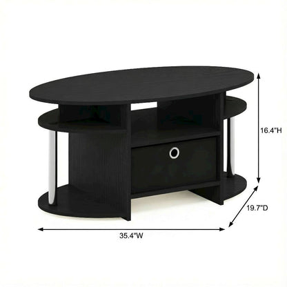 Americano Oval Coffee Table with Storage Bin and Chrome Steel Frame