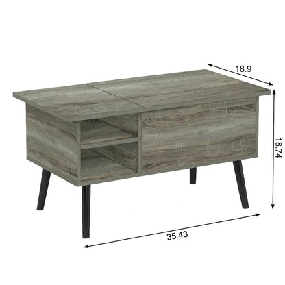 Lift Top Coffee Table French Oak Grey with Wooden Legs and Storage Compartment