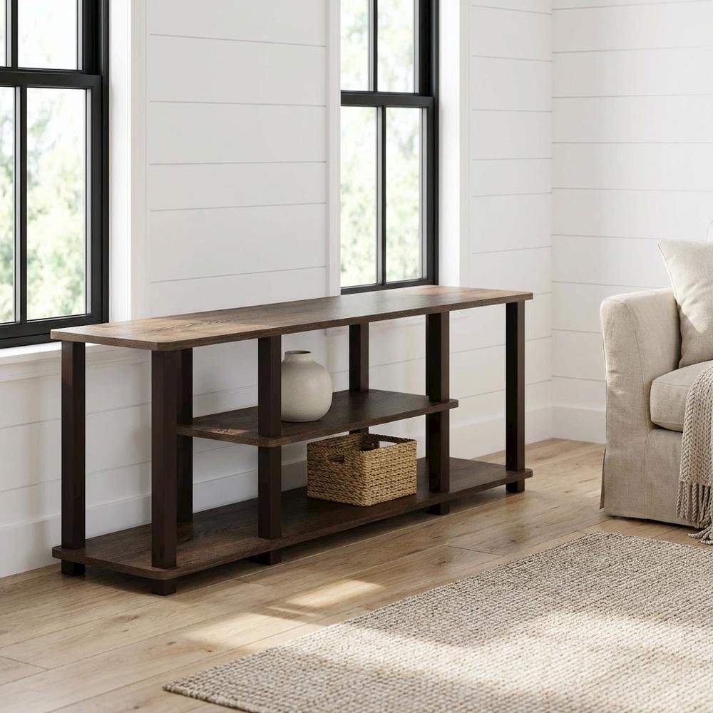 Walnut Brown 3-Tier TV Stand with Modern Wood Finish and Square Tube Design