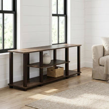 Walnut Brown 3-Tier TV Stand with Modern Wood Finish and Square Tube Design