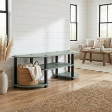 Sage Green TV Stand, 55-Inch Flat Screen, Open Shelves, Rounded Corners