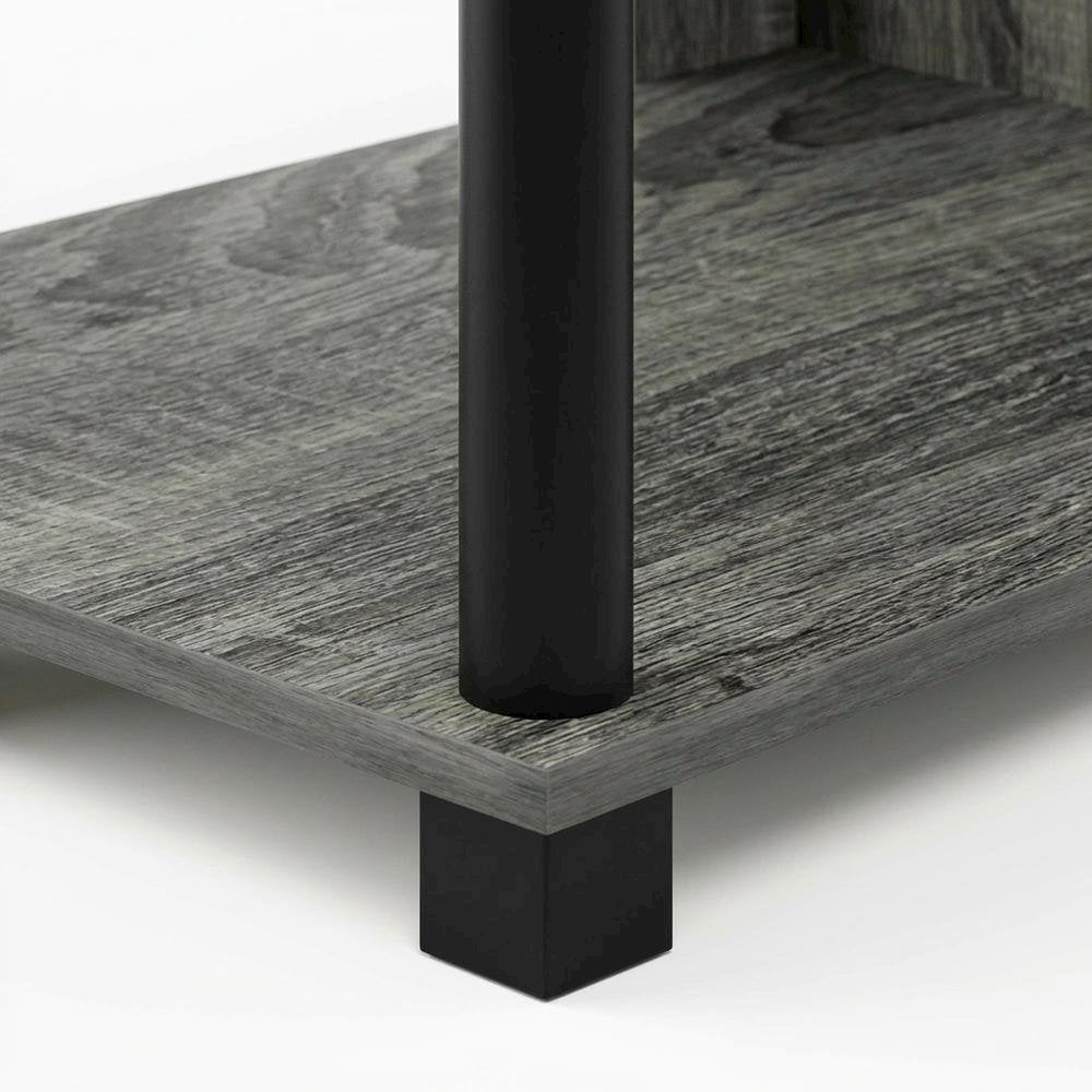 Wood TV stand in French Oak Grey, Black, three tiers, up to 50-inch TVs