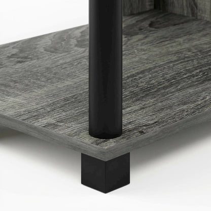 Wood TV stand in French Oak Grey, Black, three tiers, up to 50-inch TVs