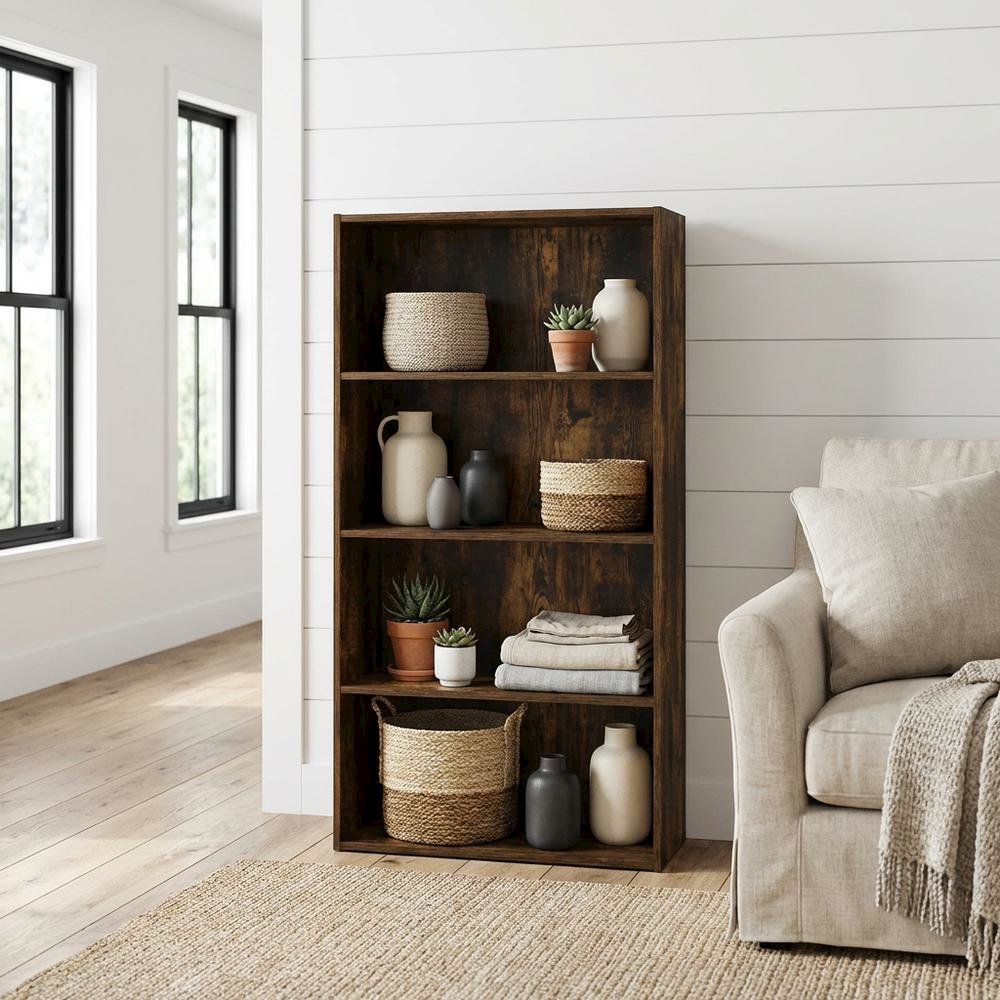Wood Bookcase with Open Shelving for Living Room Storage