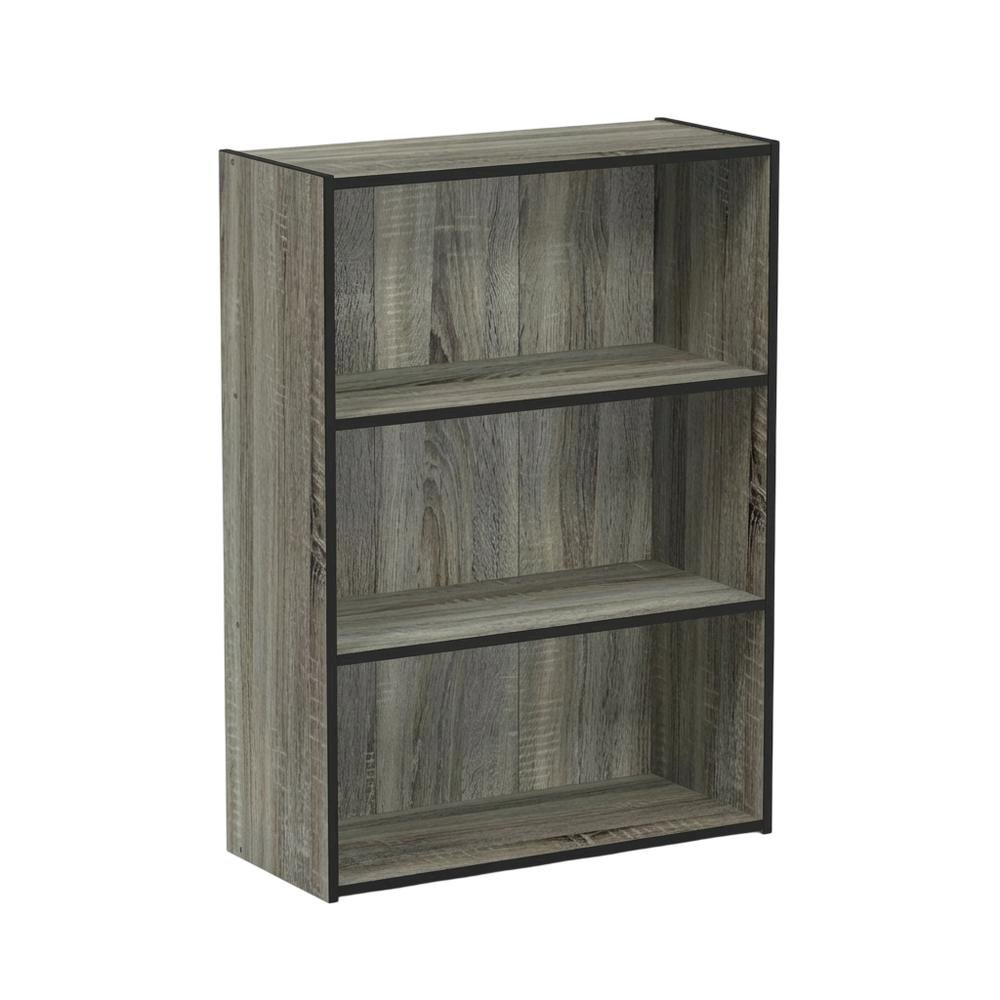 3 Tier Open Shelf Bookcase with French Oak Grey Finish for Contemporary Storage