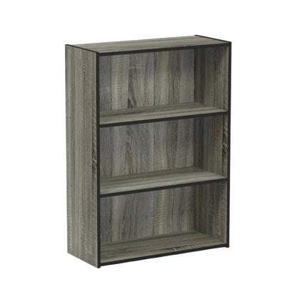 3 Tier Open Shelf Bookcase with French Oak Grey Finish for Contemporary Storage
