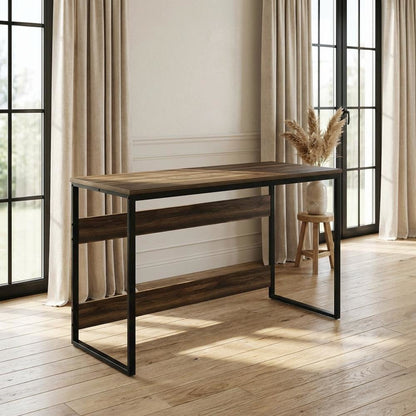Wood Study Desk In Columbia Walnut Finish With Spacious Work Surface