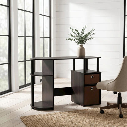 Espresso Study Desk with Bin Drawers and Modern Design for Home Office