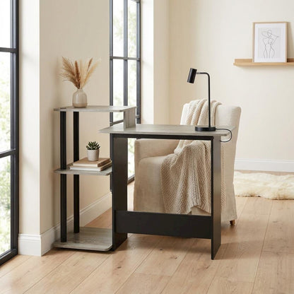 Oak Grey, Black Laptop Desk with Spacious Work Surface, Sturdy Construction