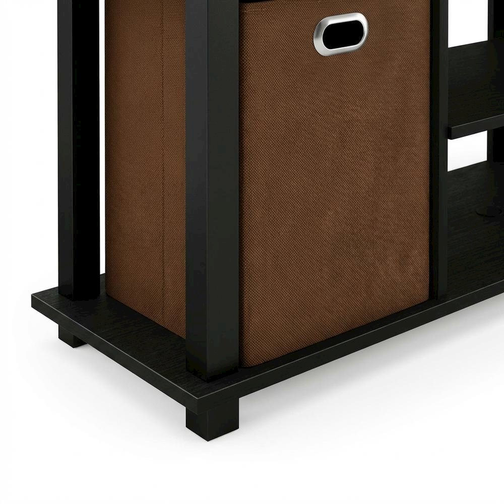 Wooden Entertainment Center with Storage Bins in Americano and Black Finish