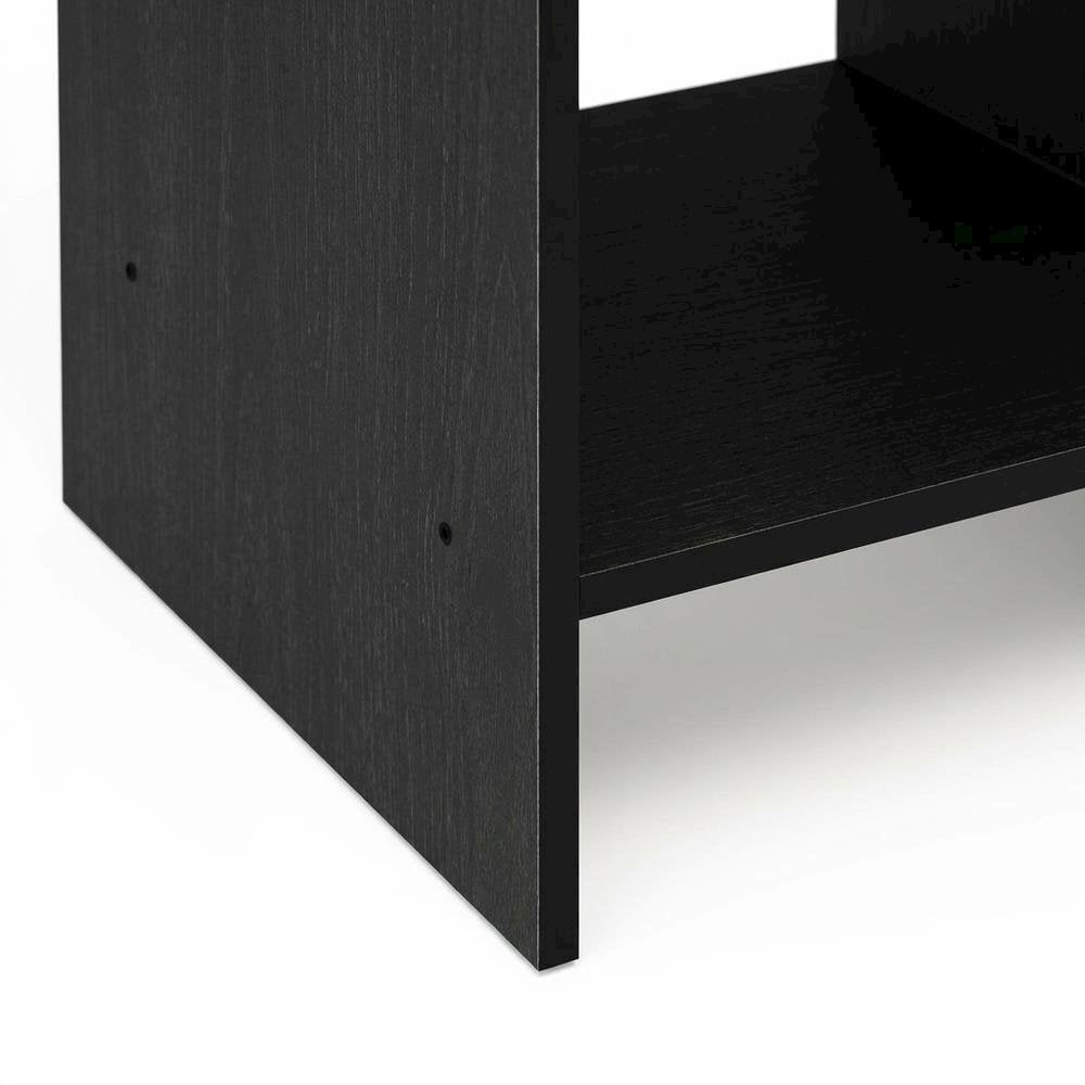 Medium brown wood nightstand with storage shelf and bin drawer