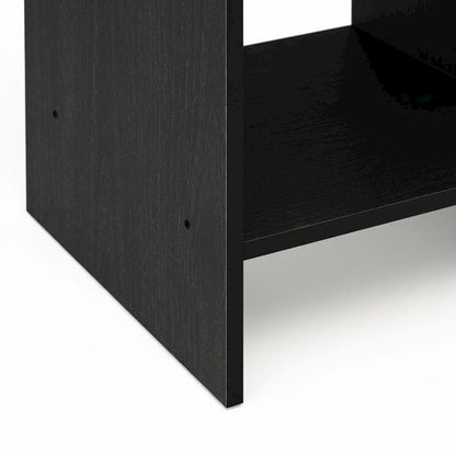 Medium brown wood nightstand with storage shelf and bin drawer