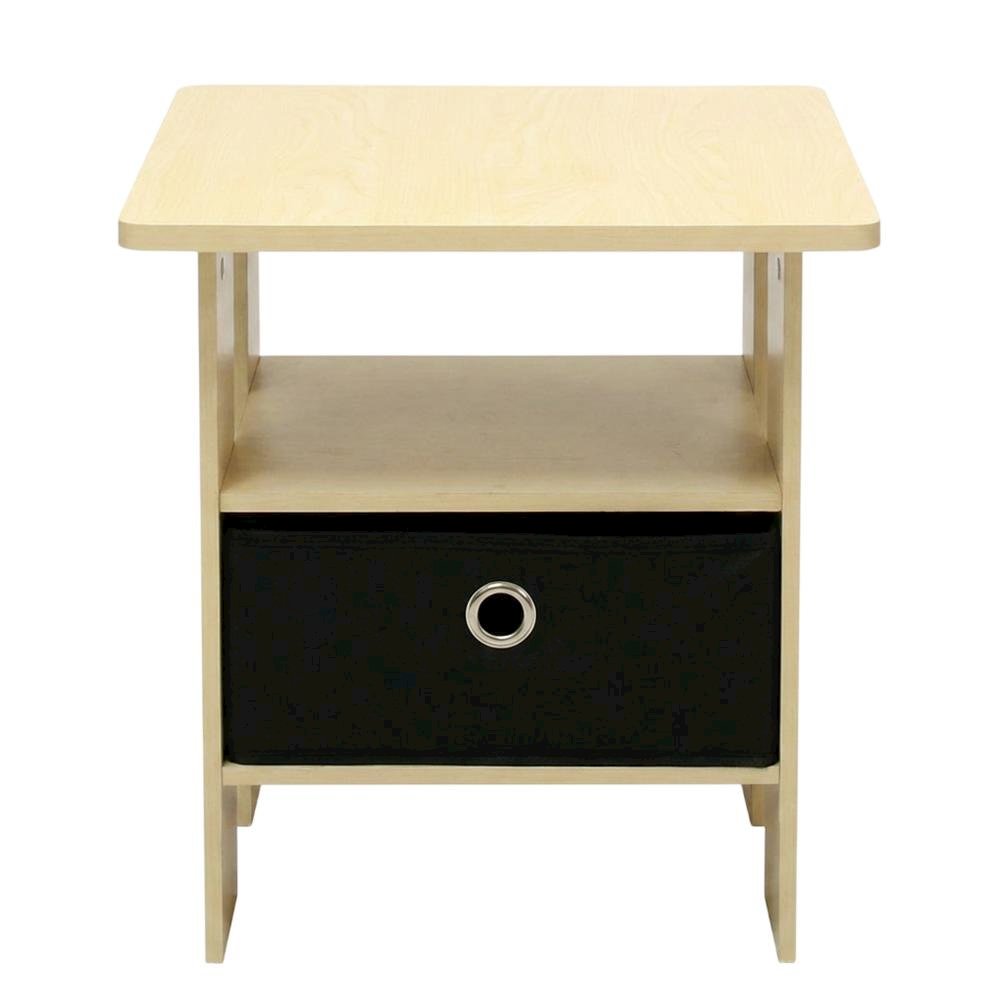 Steam Beech and Black Finish Nightstand with Bin Drawer for Bedroom