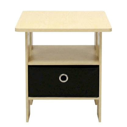 Steam Beech and Black Finish Nightstand with Bin Drawer for Bedroom