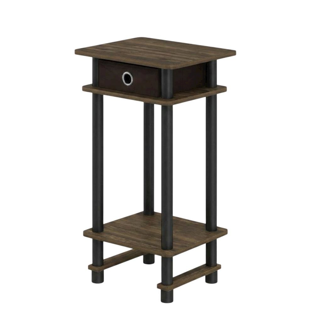 Dark Brown end table with storage bin, Columbia Walnut finish
