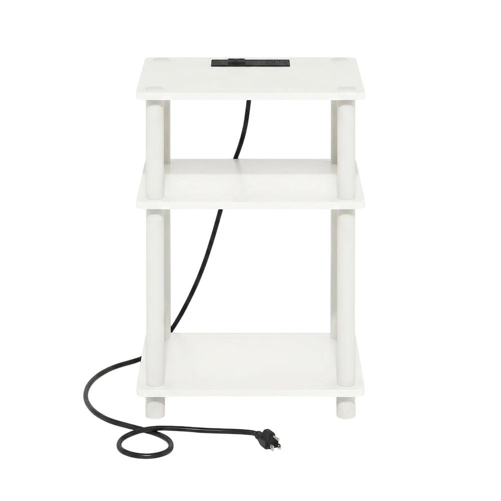 White, Storage Side Table, Open Shelf, USB Charging