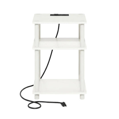 White, Storage Side Table, Open Shelf, USB Charging