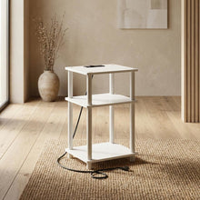 White, Storage Side Table, Open Shelf, USB Charging
