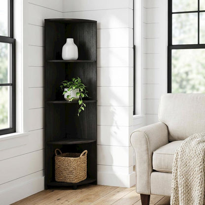 Espresso 4-Tier Corner Bookcase with Multiple Shelves for Space Optimization