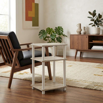 Light Oak 3-Tier End Table with Multi-Level Storage for Bedroom and Living Room