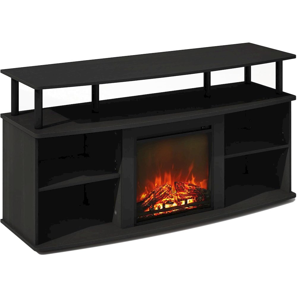 Black Fireplace TV Stand,Four Shelves for 55 Inch Displays and Media Storage