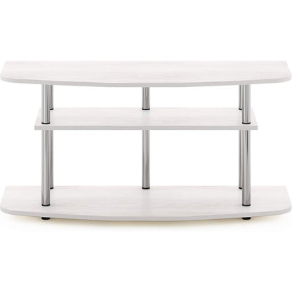 White Wood 50 Inch TV Stand with 3-Tier Shelves, Modern TV Console
