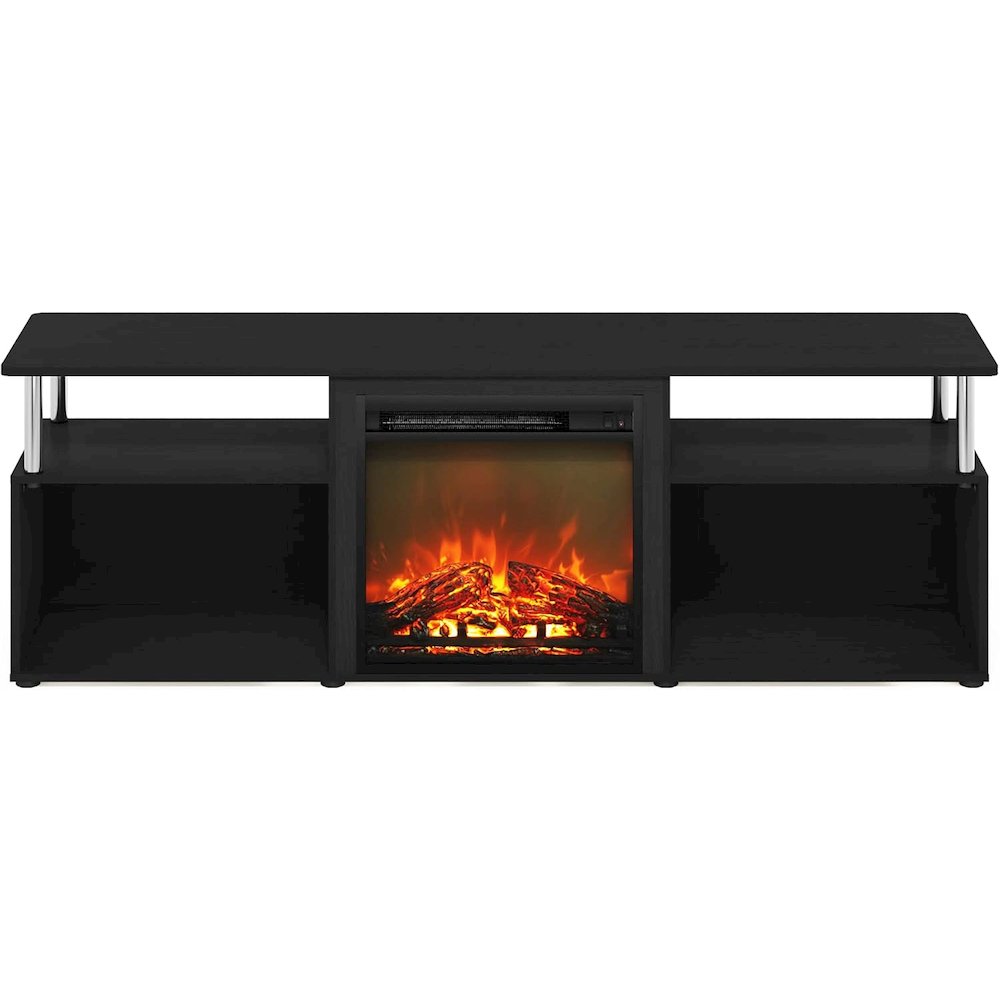 Black 70 Inch Fireplace TV Stand with Four Shelves and Elegant Electric Insert