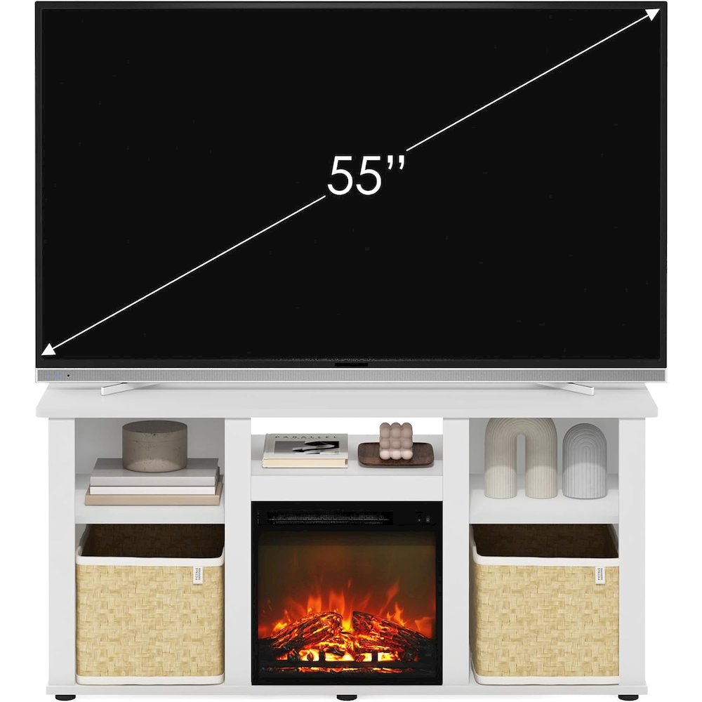 White 55 Inch Fireplace TV Stand with Five Shelves and Elegant Electric Insert