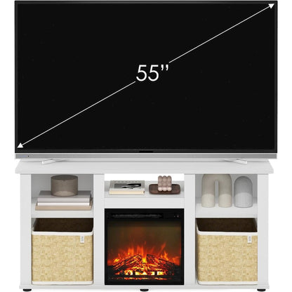 White 55 Inch Fireplace TV Stand with Five Shelves and Elegant Electric Insert